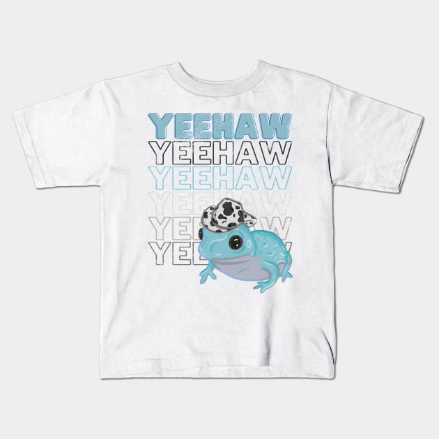 Yeehaw Blue Frog Wearing Cowboy Hat Kids T-Shirt by RoserinArt